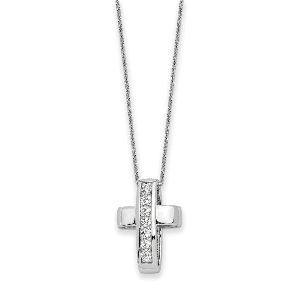 Sterling Silver Sentimental Expressions Rhodium-Plated Cz Good And Perfect Cross 22In Necklace