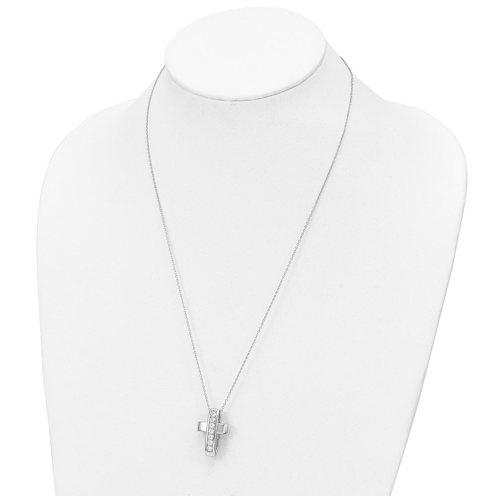 Sterling Silver Sentimental Expressions Rhodium-Plated Cz Good And Perfect Cross 22In Necklace