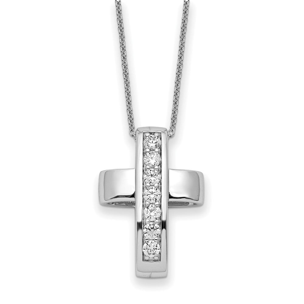 Sterling Silver Sentimental Expressions Rhodium-Plated Cz Good And Perfect Cross 22In Necklace