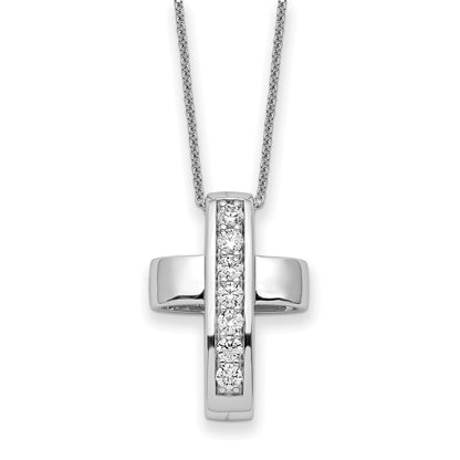 Sterling Silver Sentimental Expressions Rhodium-Plated Cz Good And Perfect Cross 22In Necklace