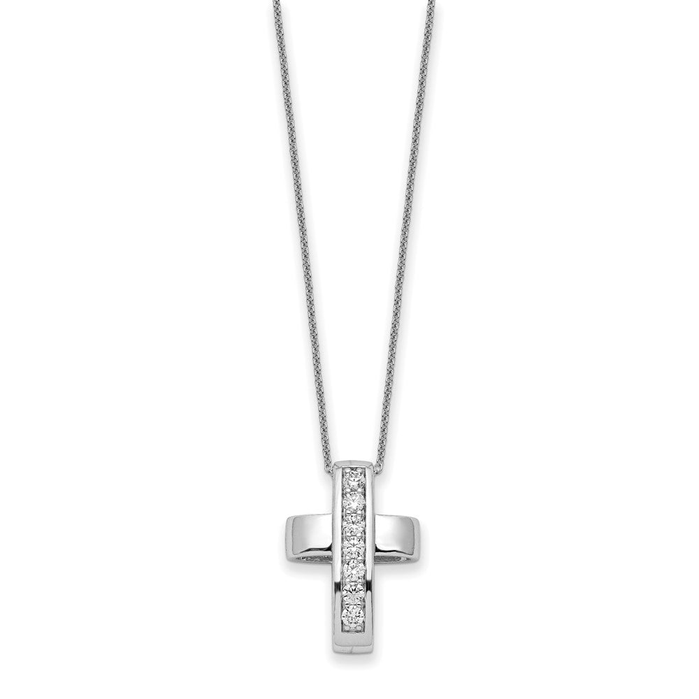 Sterling Silver Sentimental Expressions Rhodium-Plated Cz Good And Perfect Cross 22In Necklace