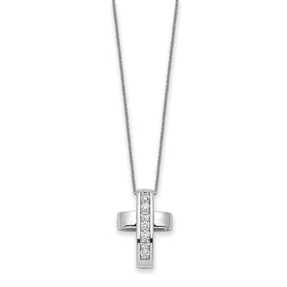 Sterling Silver Sentimental Expressions Rhodium-Plated Cz Good And Perfect Cross 22In Necklace