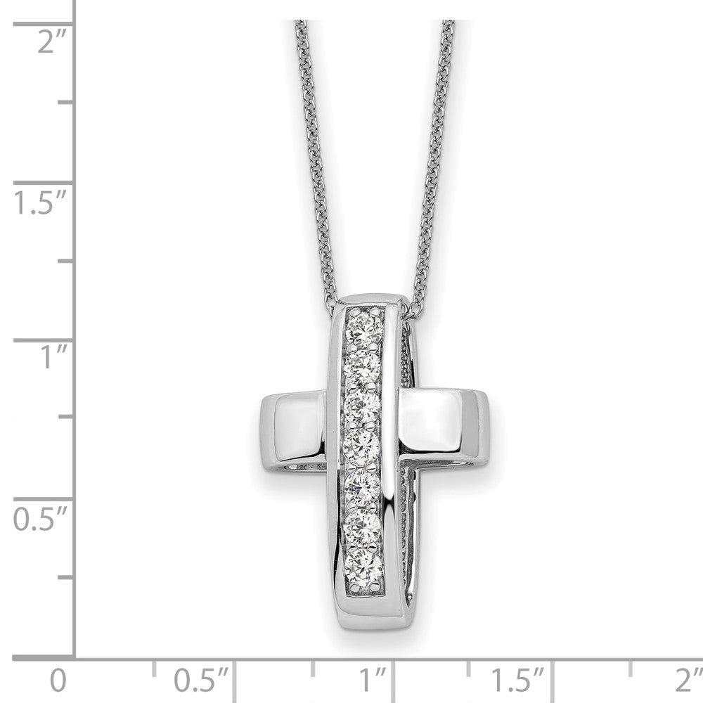 Sterling Silver Sentimental Expressions Rhodium-Plated Cz Good And Perfect Cross 22In Necklace