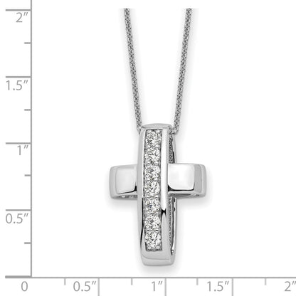 Sterling Silver Sentimental Expressions Rhodium-Plated Cz Good And Perfect Cross 22In Necklace