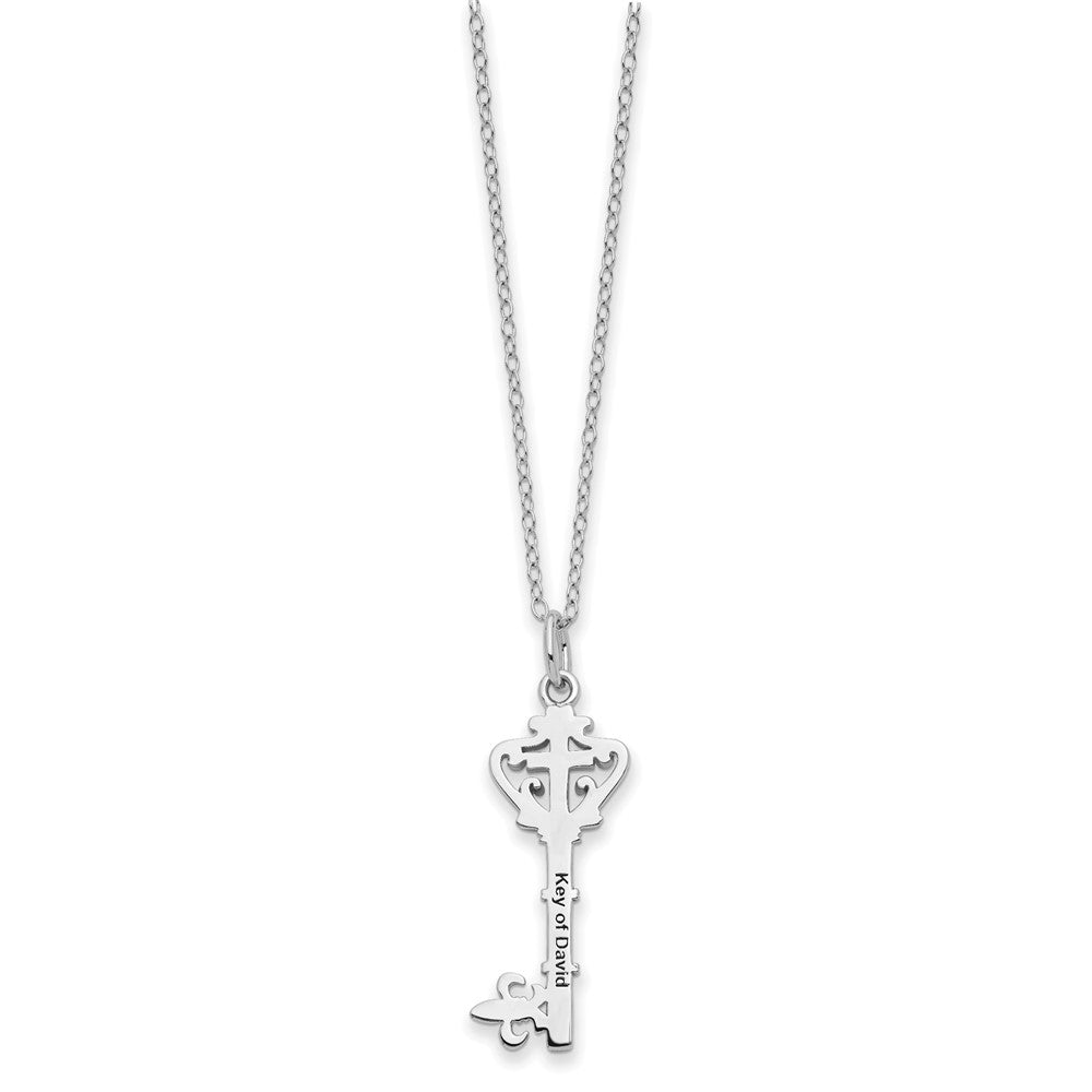 Sterling Silver Sentimental Expressions Rhodium-Plated Red Cz Antiqued Key Of David 18In Necklace