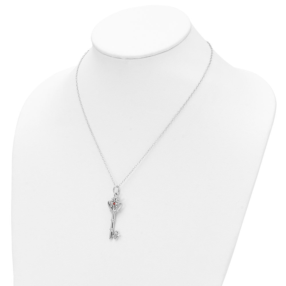 Sterling Silver Sentimental Expressions Rhodium-Plated Red Cz Antiqued Key Of David 18In Necklace