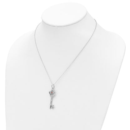 Sterling Silver Sentimental Expressions Rhodium-Plated Red Cz Antiqued Key Of David 18In Necklace