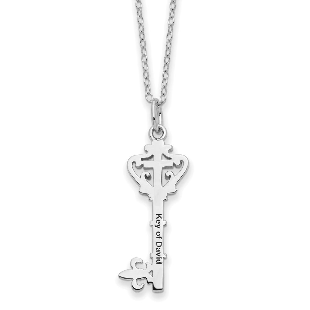 Sterling Silver Sentimental Expressions Rhodium-Plated Red Cz Antiqued Key Of David 18In Necklace