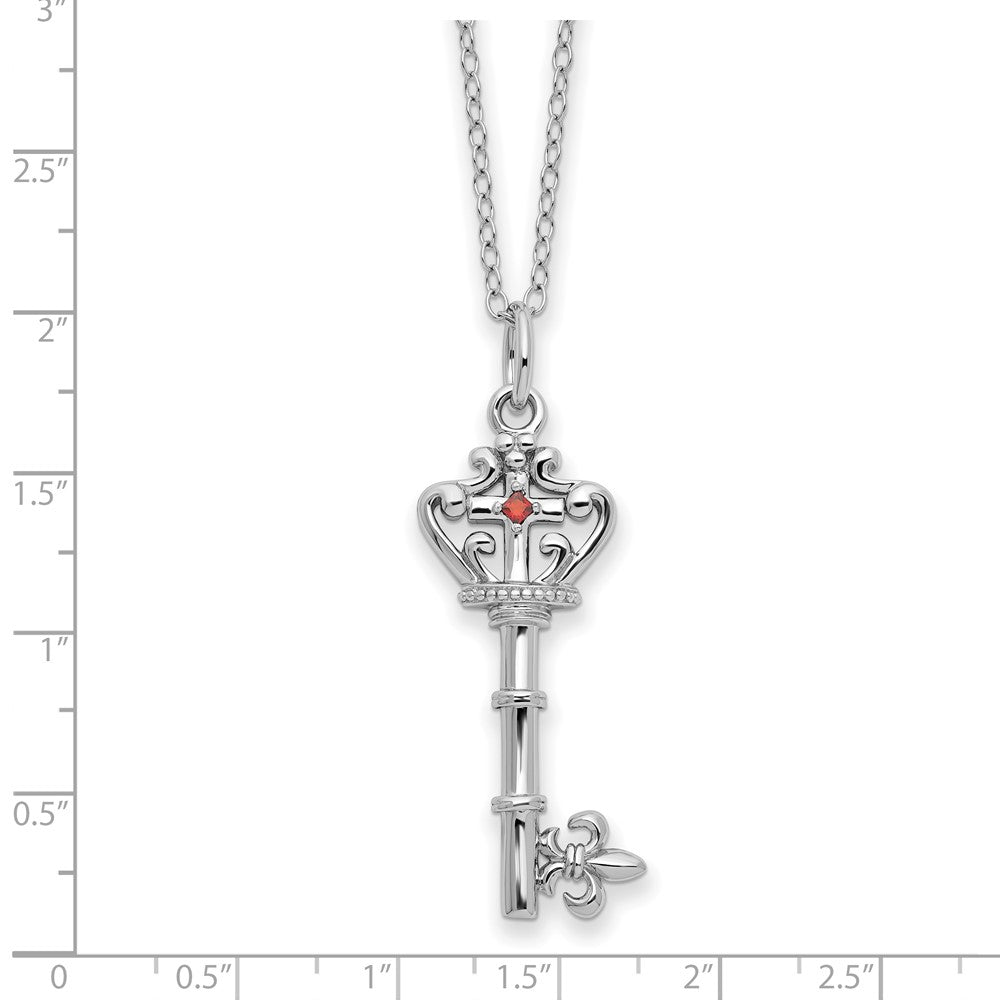 Sterling Silver Sentimental Expressions Rhodium-Plated Red Cz Antiqued Key Of David 18In Necklace