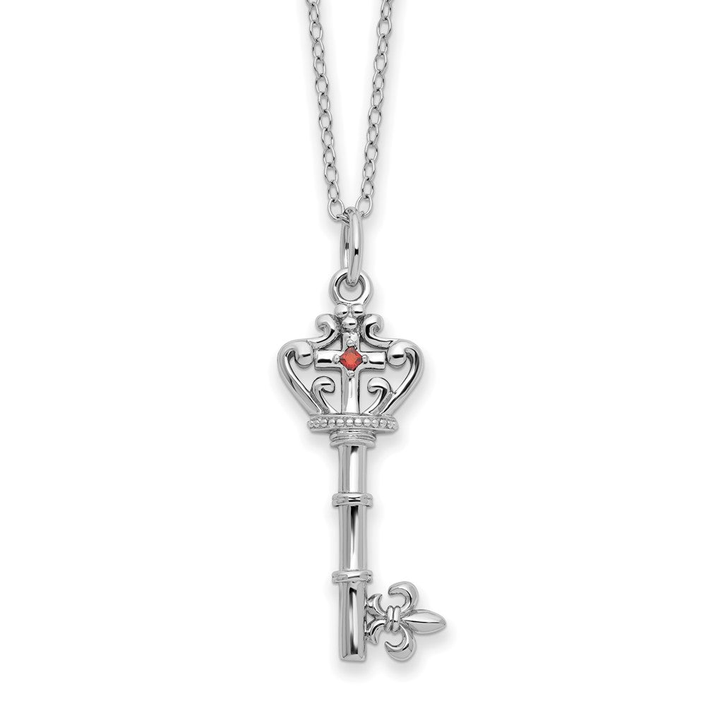 Sterling Silver Sentimental Expressions Rhodium-Plated Red Cz Antiqued Key Of David 18In Necklace