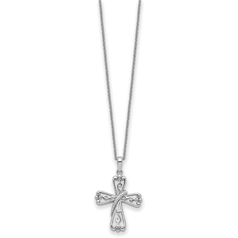 Sterling Silver Sentimental Expressions Rhodium-Plated Love Never Fails Cross 22In Necklace