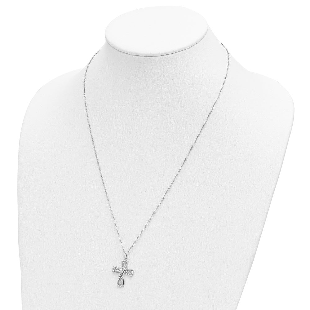 Sterling Silver Sentimental Expressions Rhodium-Plated Love Never Fails Cross 22In Necklace