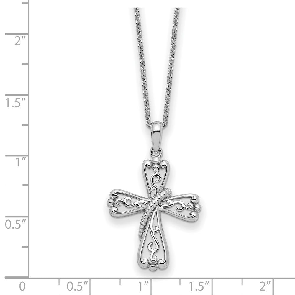 Sterling Silver Sentimental Expressions Rhodium-Plated Love Never Fails Cross 22In Necklace
