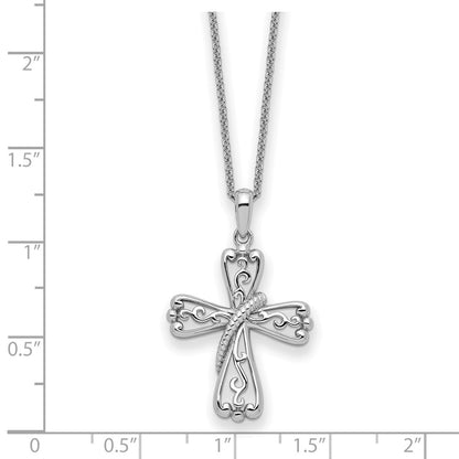 Sterling Silver Sentimental Expressions Rhodium-Plated Love Never Fails Cross 22In Necklace