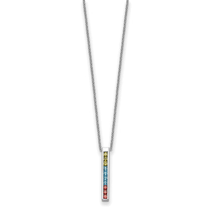 Sterling Silver Sentimental Expressions Rhodium-Plated Multi-Color Cz Color Me Happy 18In Necklace