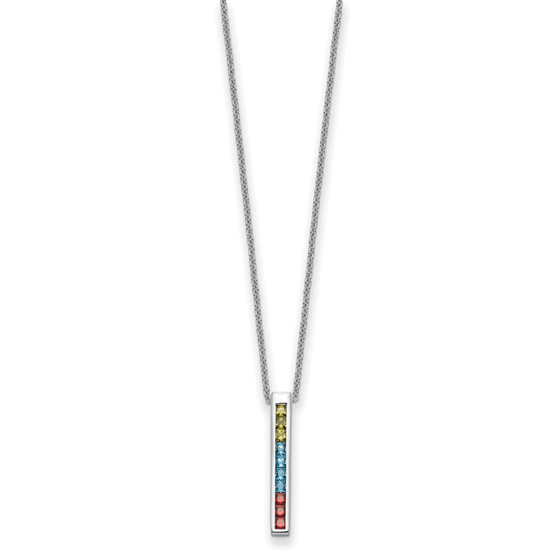 Sterling Silver Sentimental Expressions Rhodium-Plated Multi-Color Cz Color Me Happy 18In Necklace