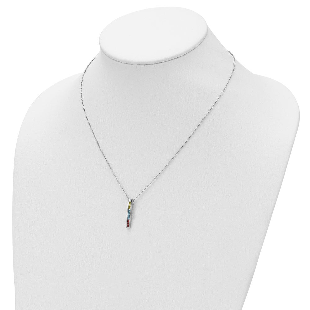 Sterling Silver Sentimental Expressions Rhodium-Plated Multi-Color Cz Color Me Happy 18In Necklace