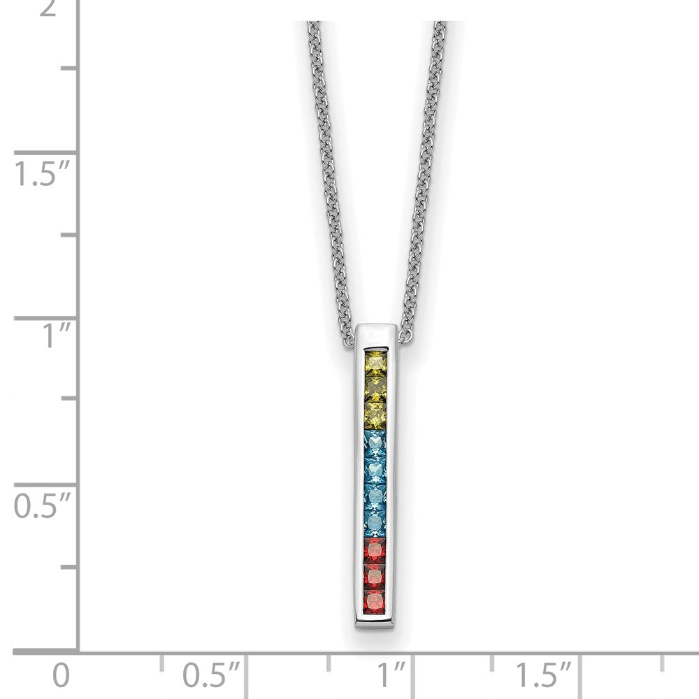 Sterling Silver Sentimental Expressions Rhodium-Plated Multi-Color Cz Color Me Happy 18In Necklace