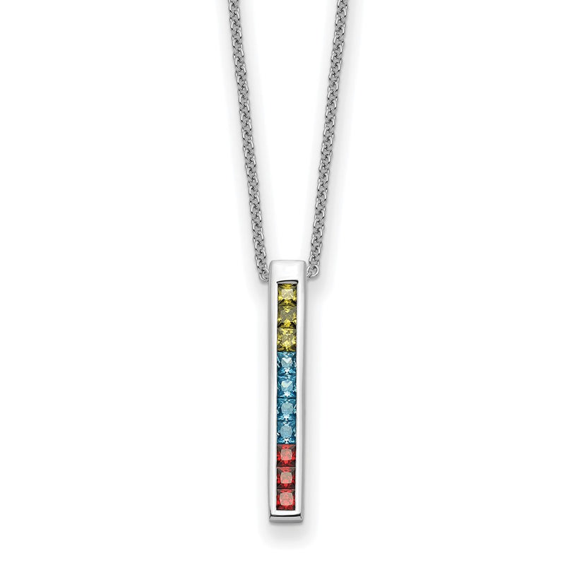 Sterling Silver Sentimental Expressions Rhodium-Plated Multi-Color Cz Color Me Happy 18In Necklace