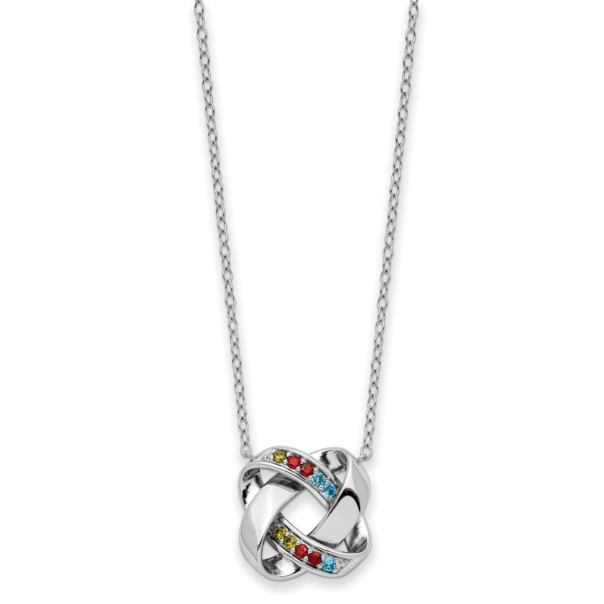 Sterling Silver Sentimental Expressions Rhodium-Plated Multi-Color Cz Color Me Happy Square 18In Necklace