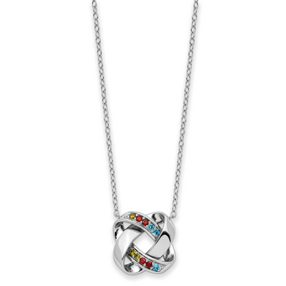 Sterling Silver Sentimental Expressions Rhodium-Plated Multi-Color Cz Color Me Happy Square 18In Necklace