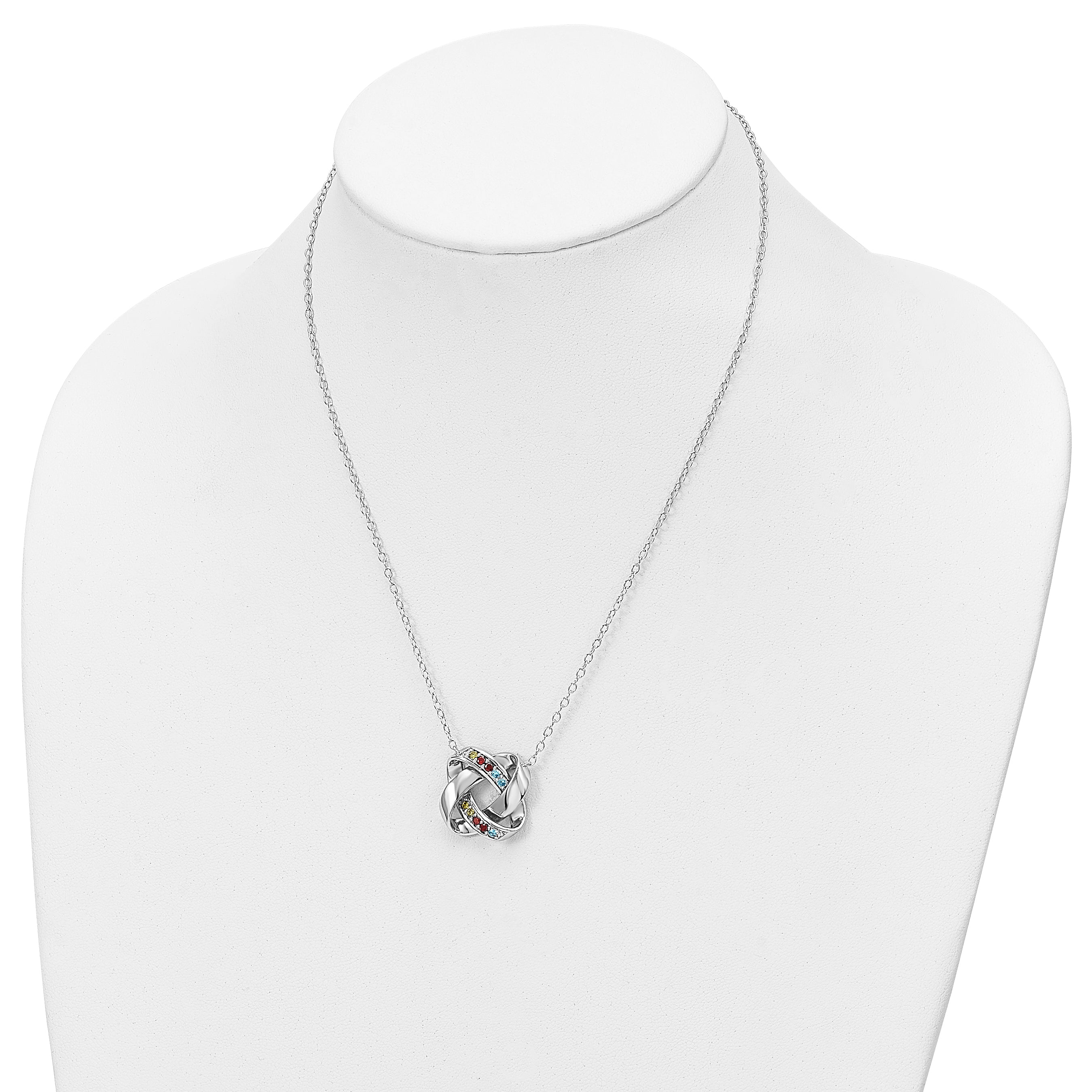 Sterling Silver Sentimental Expressions Rhodium-Plated Multi-Color Cz Color Me Happy Square 18In Necklace