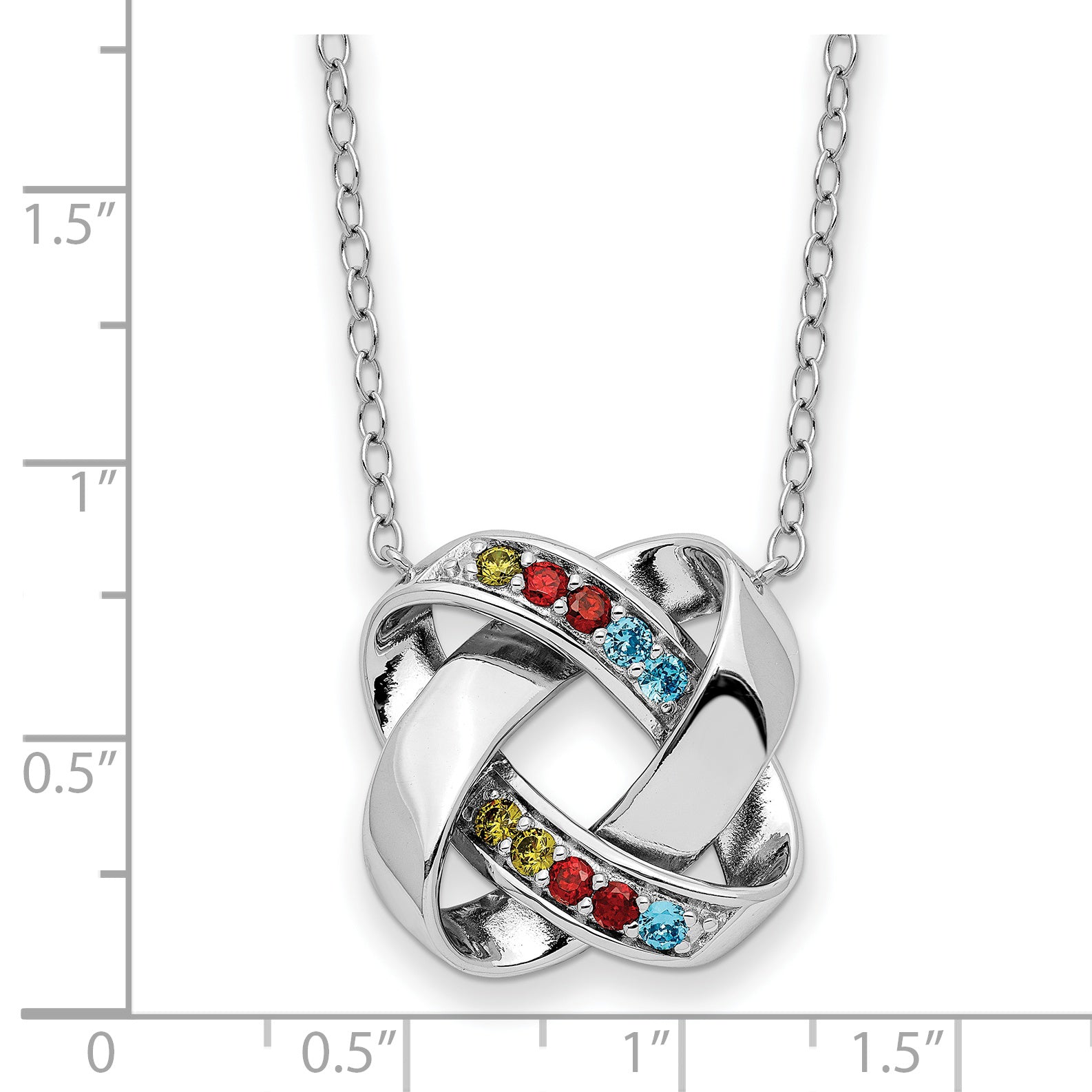 Sterling Silver Sentimental Expressions Rhodium-Plated Multi-Color Cz Color Me Happy Square 18In Necklace