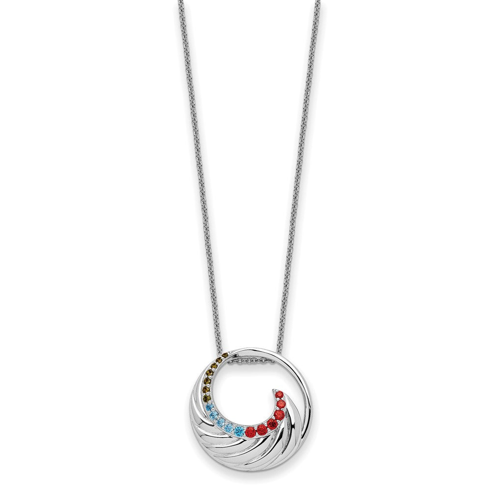 Sterling Silver Sentimental Expressions Rhodium-Plated Multi-Color Cz Color Me Happy Circle 18In Necklace