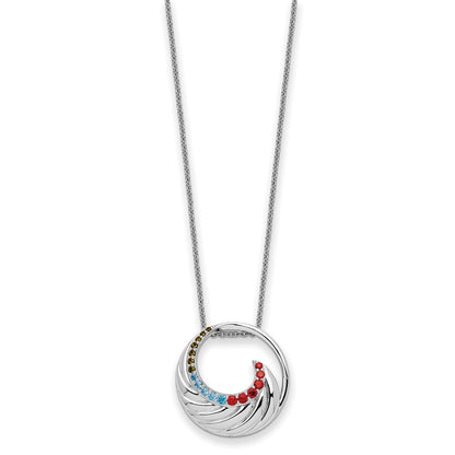 Sterling Silver Sentimental Expressions Rhodium-Plated Multi-Color Cz Color Me Happy Circle 18In Necklace