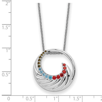 Sterling Silver Sentimental Expressions Rhodium-Plated Multi-Color Cz Color Me Happy Circle 18In Necklace