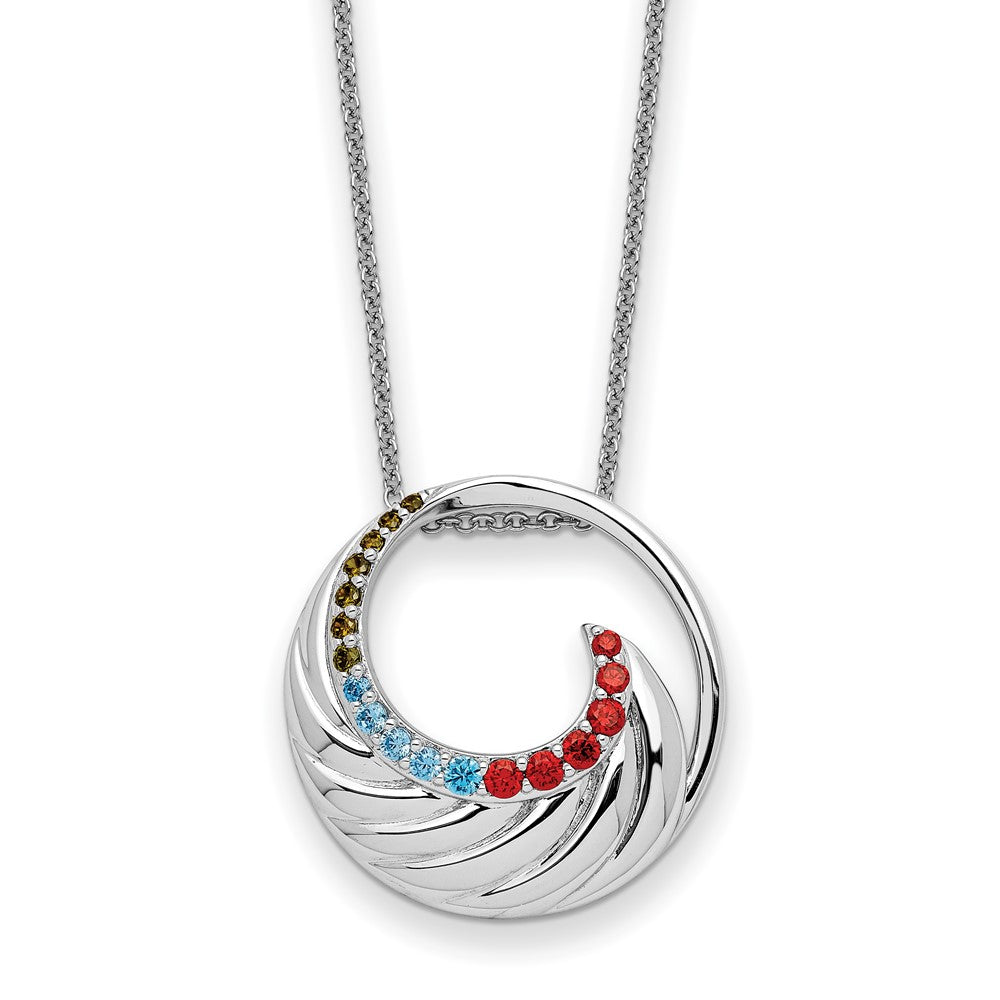 Sterling Silver Sentimental Expressions Rhodium-Plated Multi-Color Cz Color Me Happy Circle 18In Necklace