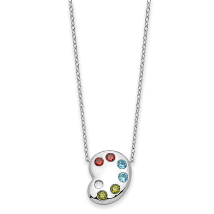 Sterling Silver Sentimental Expressions Rhodium-Plated Multi-Color Cz Color Me Happy Pallet 18In Necklace