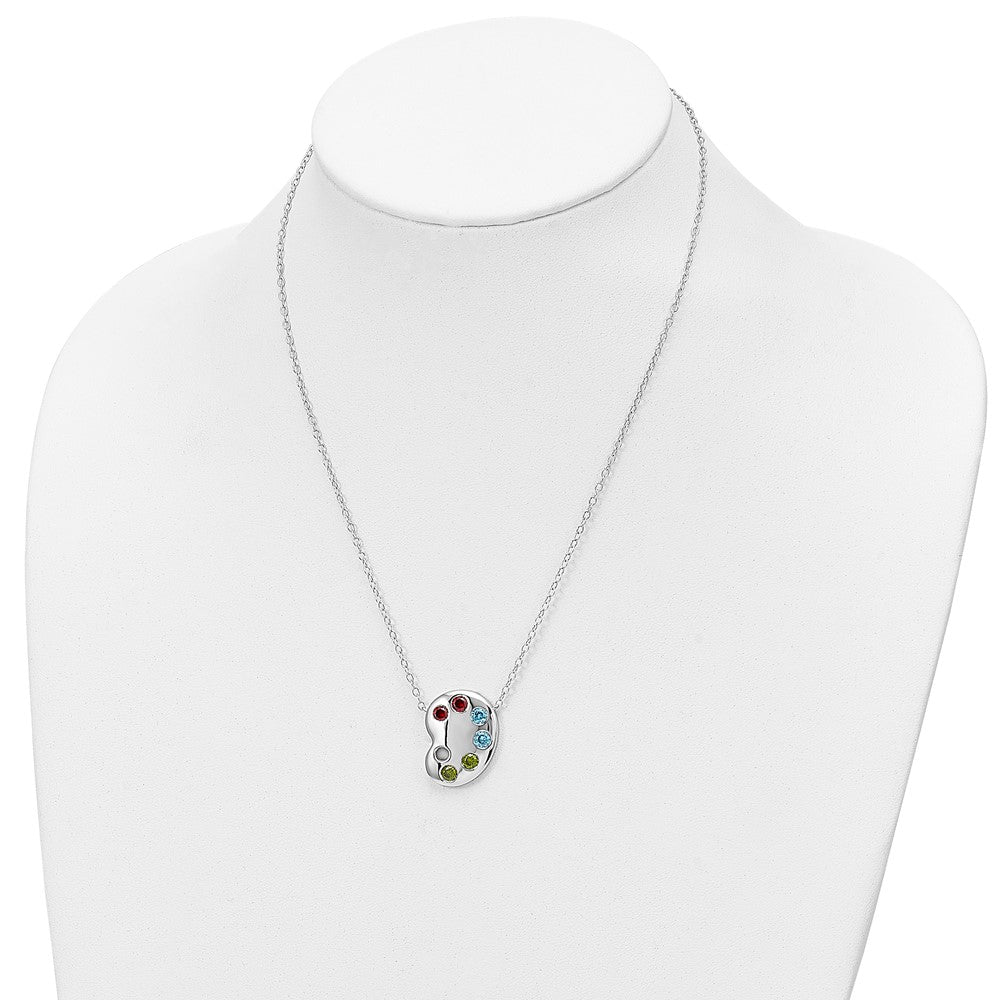 Sterling Silver Sentimental Expressions Rhodium-Plated Multi-Color Cz Color Me Happy Pallet 18In Necklace