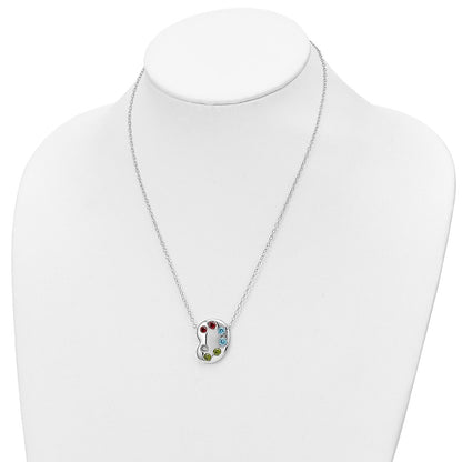 Sterling Silver Sentimental Expressions Rhodium-Plated Multi-Color Cz Color Me Happy Pallet 18In Necklace