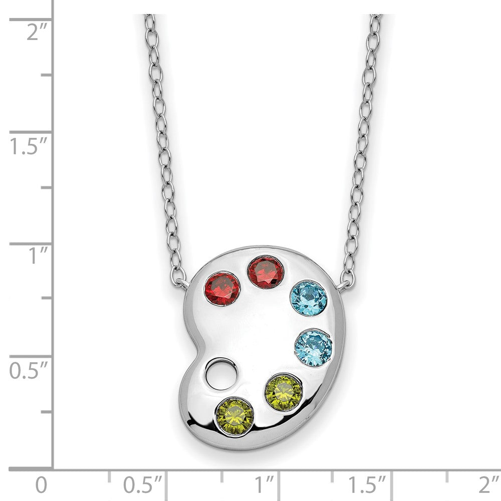 Sterling Silver Sentimental Expressions Rhodium-Plated Multi-Color Cz Color Me Happy Pallet 18In Necklace