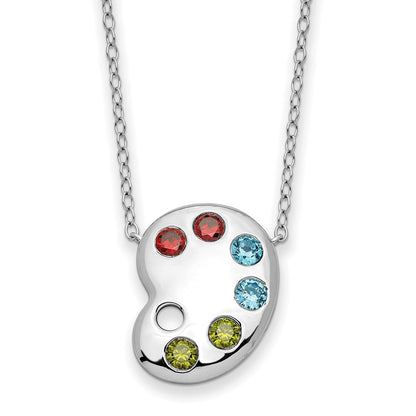 Sterling Silver Sentimental Expressions Rhodium-Plated Multi-Color Cz Color Me Happy Pallet 18In Necklace