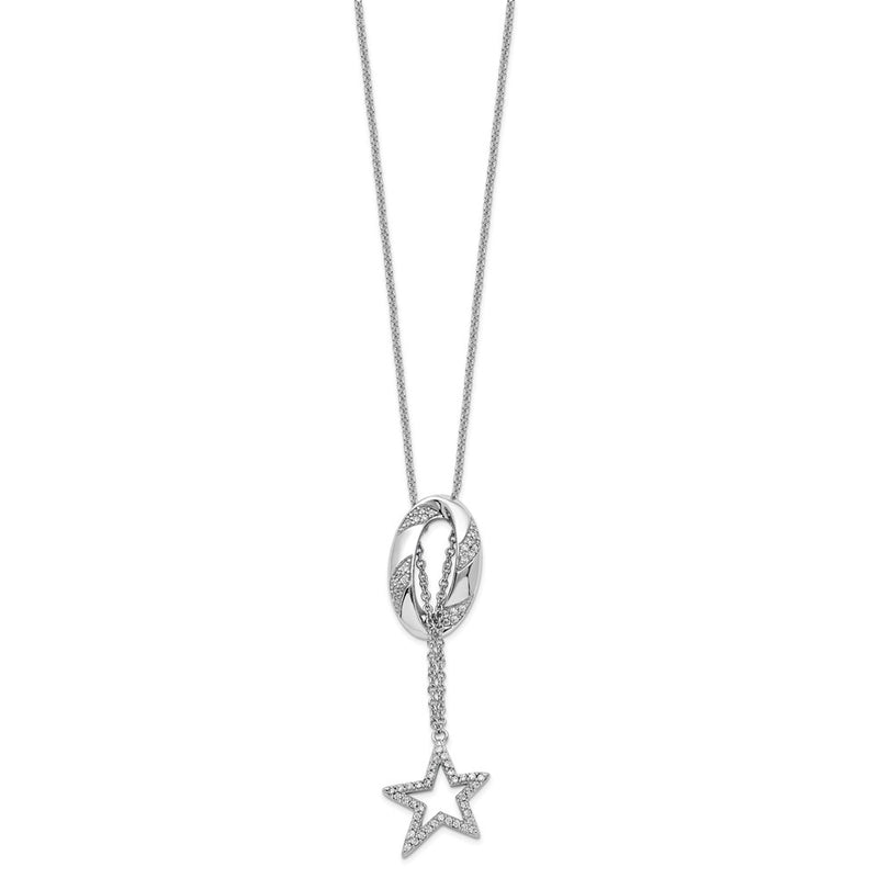 Sterling Silver Sentimental Expressions Rhodium-Plated Cz Catch A Falling Star 18In Necklace