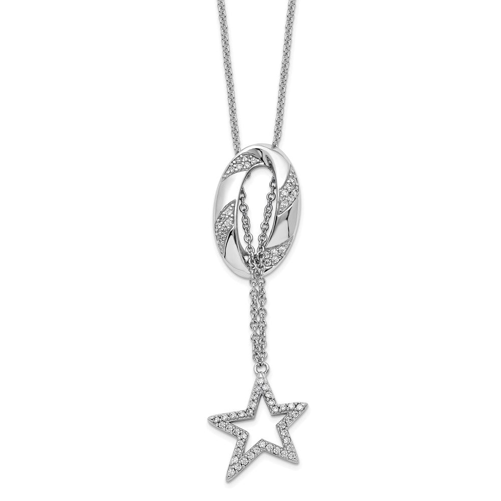 Sterling Silver Sentimental Expressions Rhodium-Plated Cz Catch A Falling Star 18In Necklace