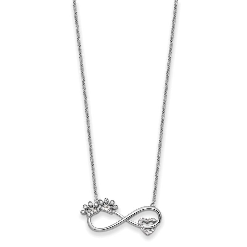 Sterling Silver Sentimental Expressions Rhodium-Plated Cz Furr Ever 18 In Necklace