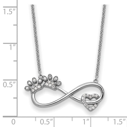 Sterling Silver Sentimental Expressions Rhodium-Plated Cz Furr Ever 18 In Necklace