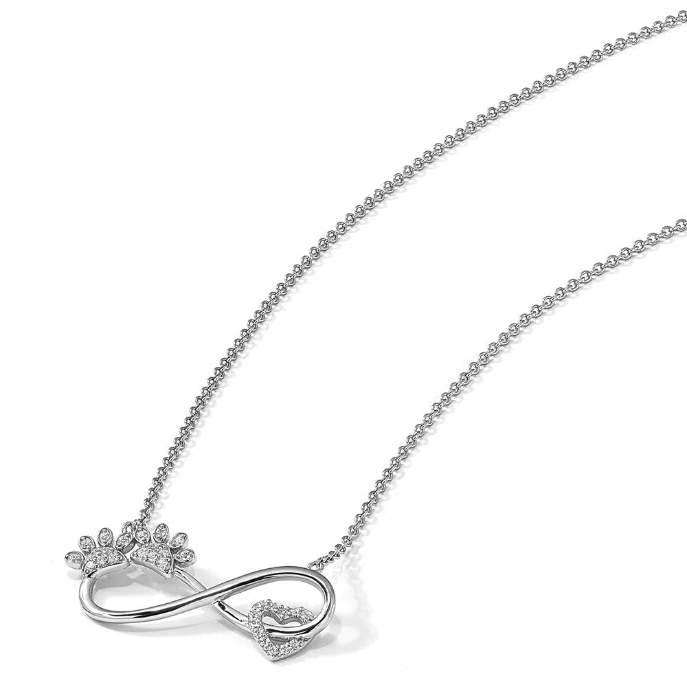 Sterling Silver Sentimental Expressions Rhodium-Plated Cz Furr Ever 18 In Necklace