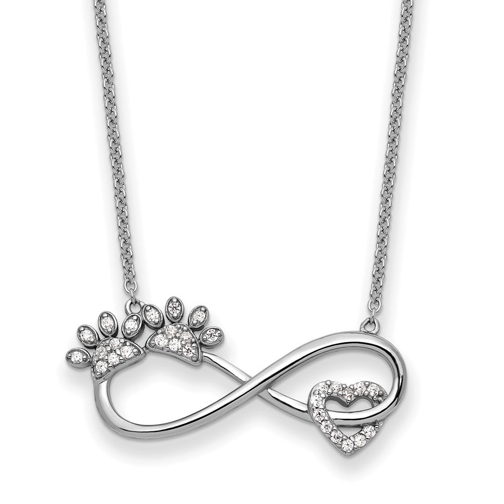 Sterling Silver Sentimental Expressions Rhodium-Plated Cz Furr Ever 18 In Necklace