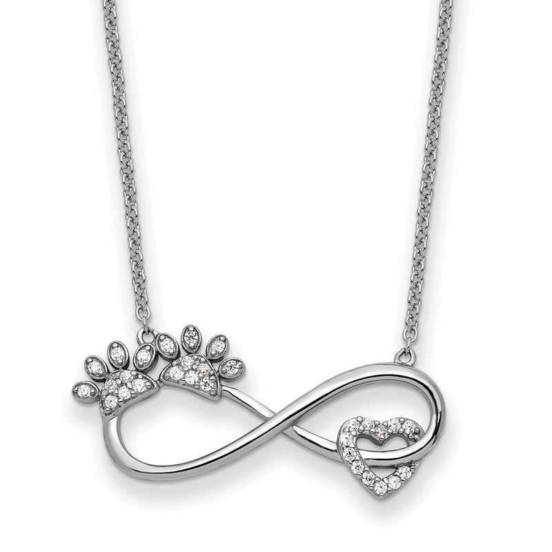 Sterling Silver Sentimental Expressions Rhodium-Plated Cz Furr Ever 18 In Necklace