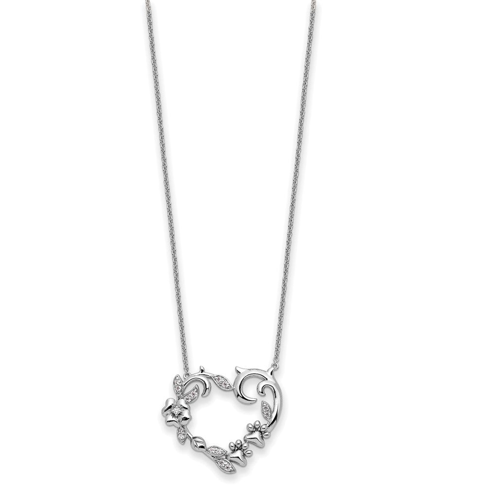 Sterling Silver Sentimental Expressions Rhodium-Plated Cz My Special Pet Heart 18In Necklace