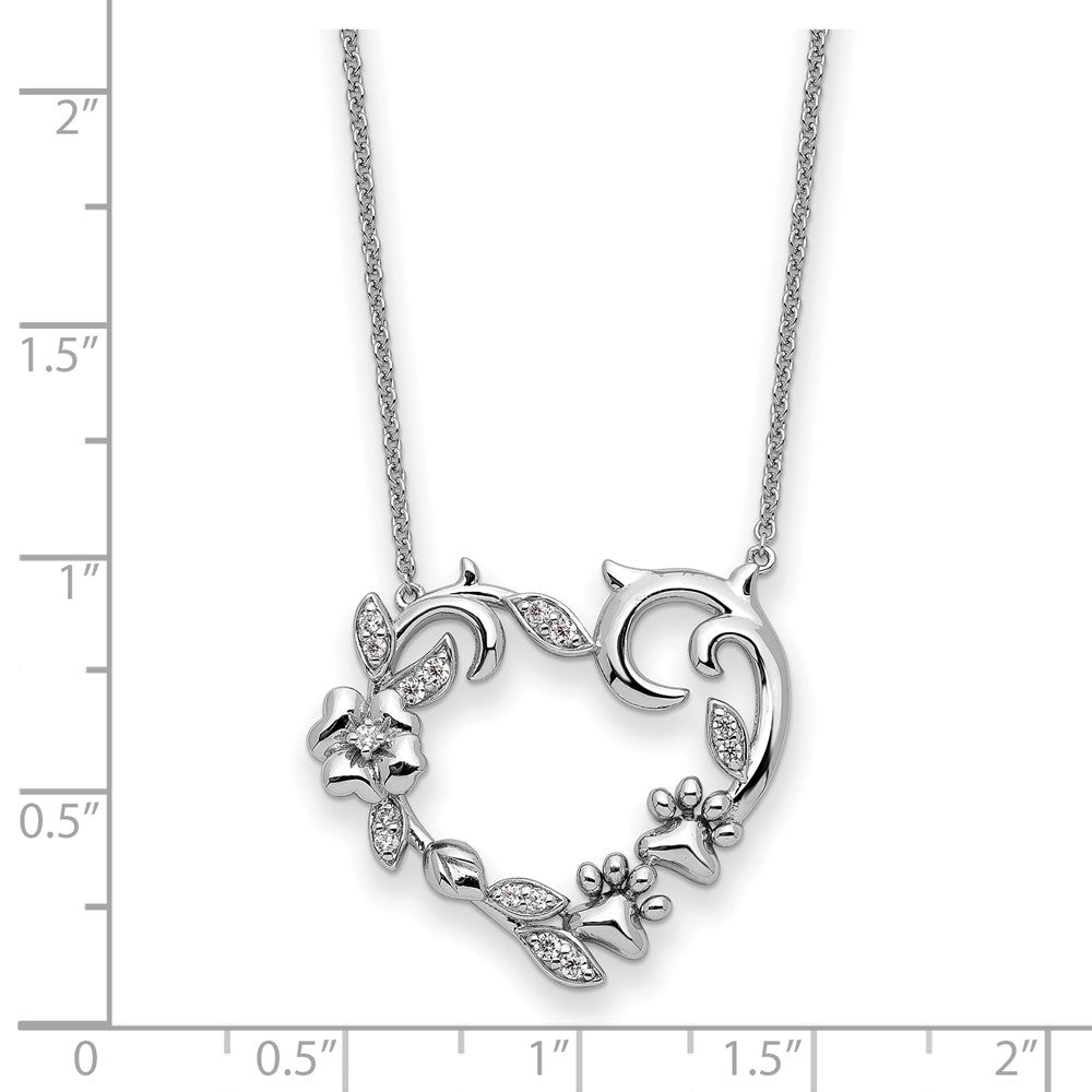 Sterling Silver Sentimental Expressions Rhodium-Plated Cz My Special Pet Heart 18In Necklace