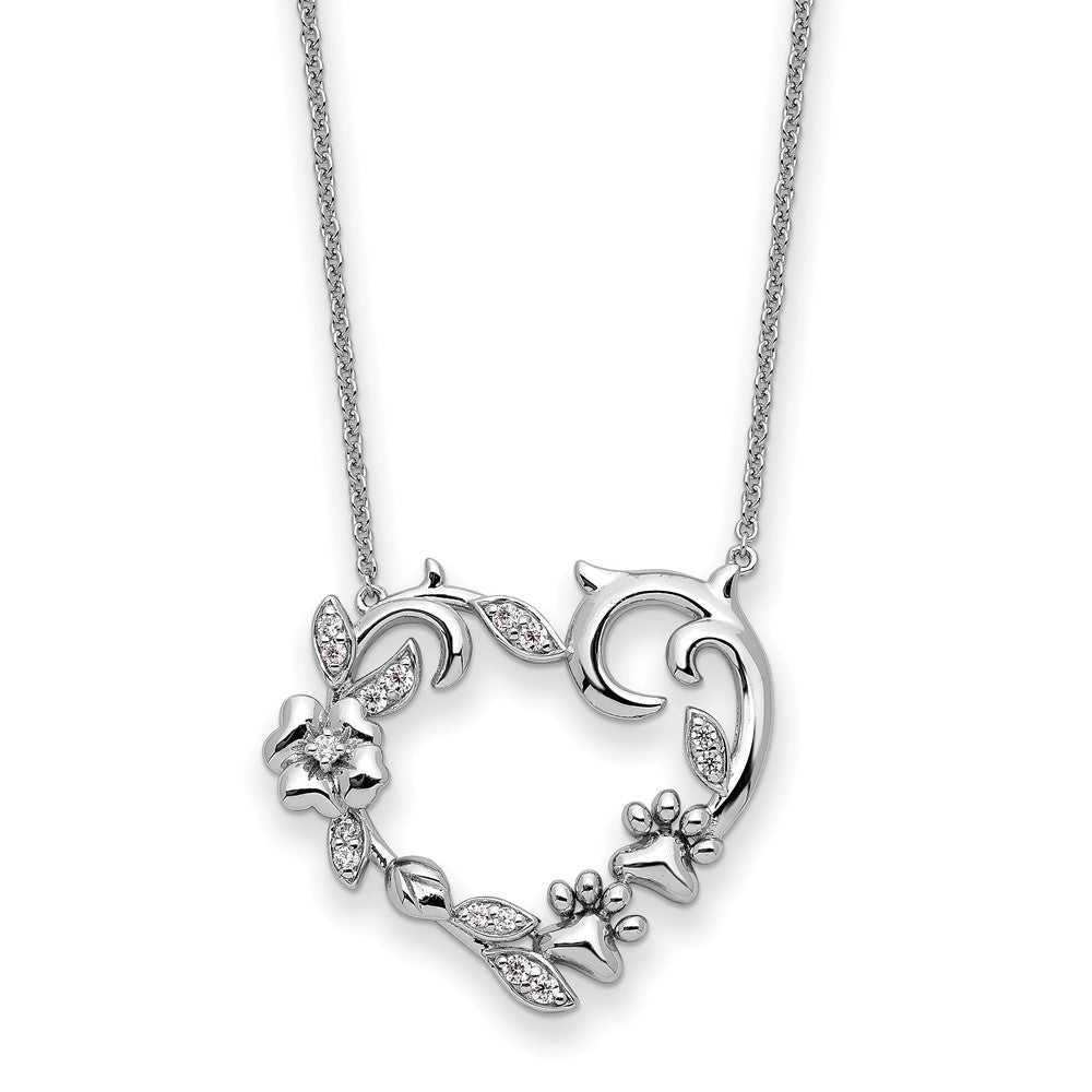 Sterling Silver Sentimental Expressions Rhodium-Plated Cz My Special Pet Heart 18In Necklace