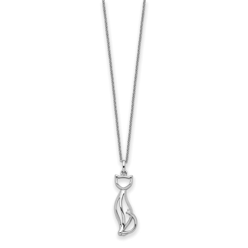 Sterling Silver Sentimental Expressions Rhodium-Plated Cz Purrfect Love Cat 18In Necklace