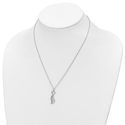 Sterling Silver Sentimental Expressions Rhodium-Plated Cz Purrfect Love Cat 18In Necklace