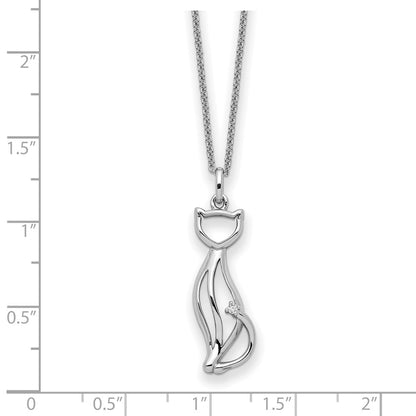 Sterling Silver Sentimental Expressions Rhodium-Plated Cz Purrfect Love Cat 18In Necklace