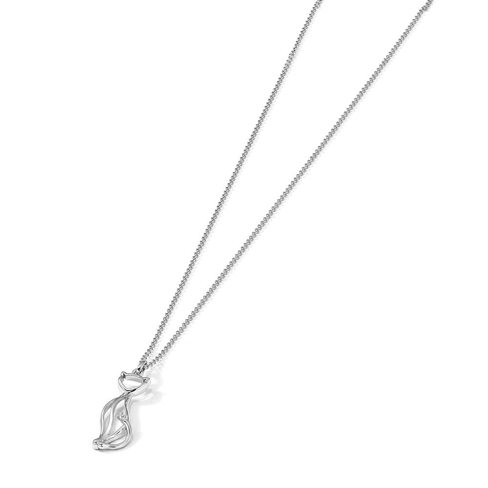 Sterling Silver Sentimental Expressions Rhodium-Plated Cz Purrfect Love Cat 18In Necklace